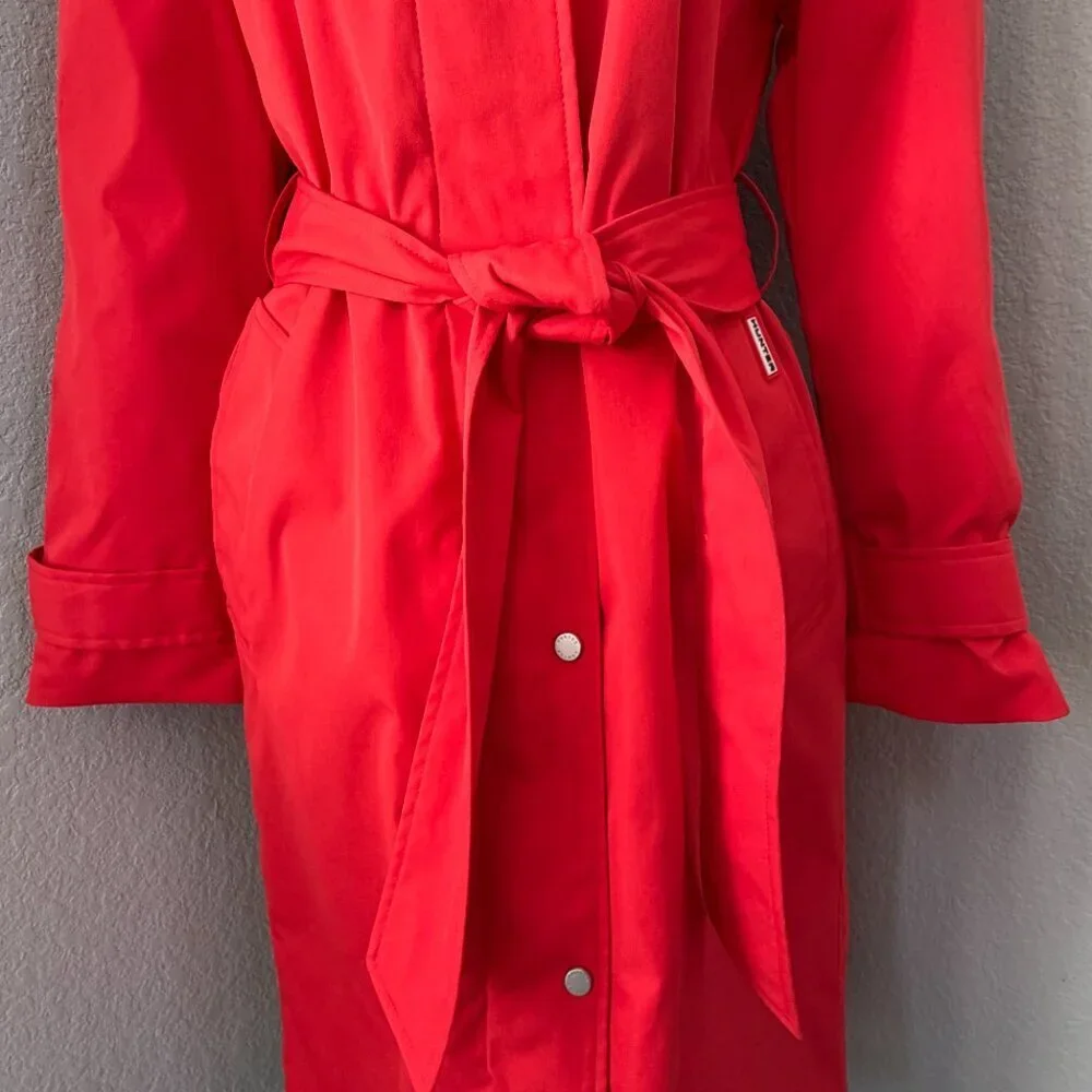 NWT HUNTER Red Chasseur Belted Insulated Hooded Long Trench Coat Small - Picture 10 of 16
